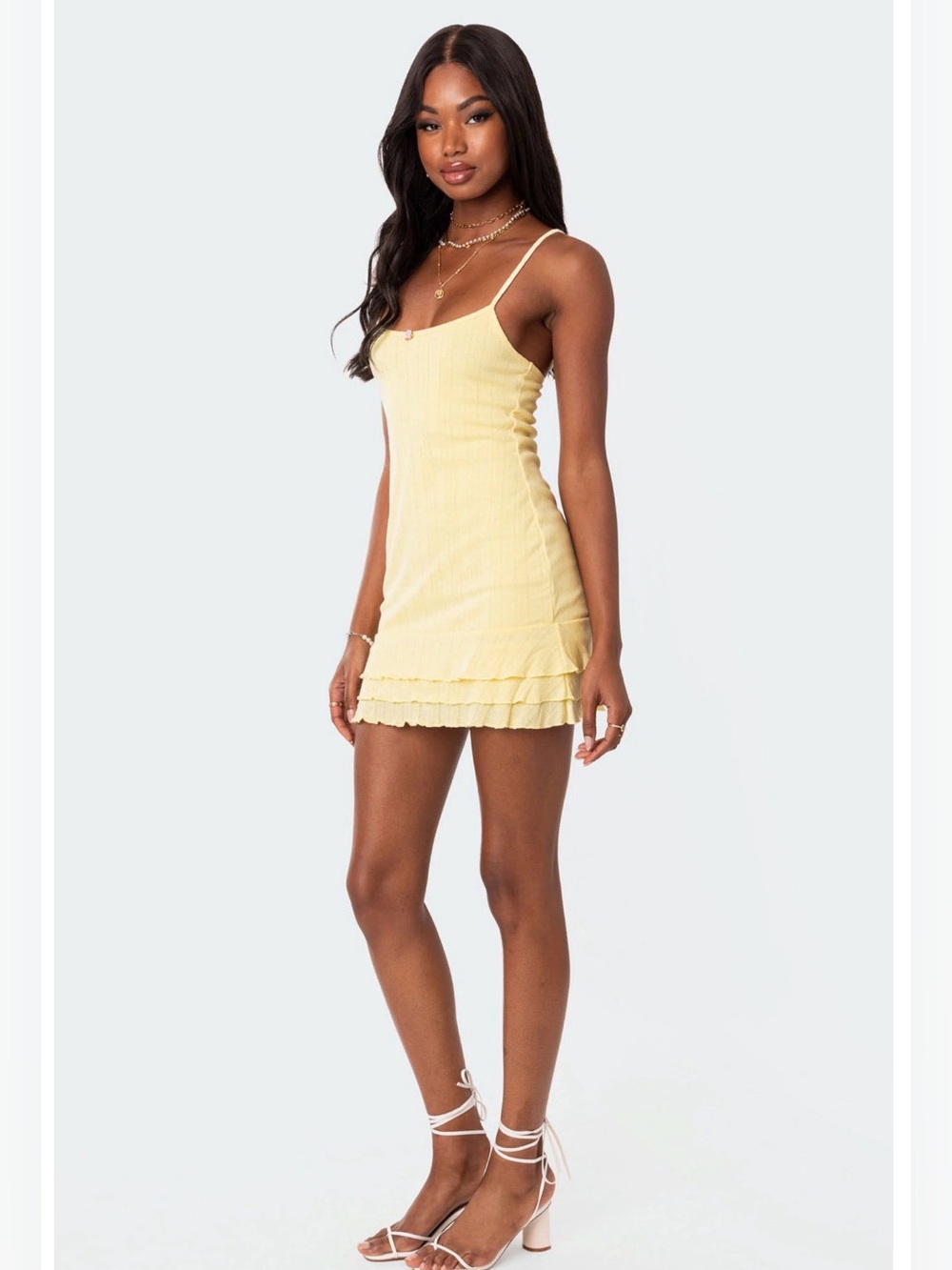 NWT Edikted Yellow Ruffle-Hem Slip Mini Dress
